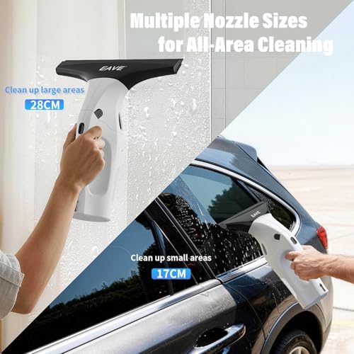 Eave Window Vac Kit, Window Cleaning Equipment with 17cm & 28cm Suction Nozzles, 2000pa Window Vacuum Cleaner Cordless with 45min Battery Life & 270ml Water Tank, Suitable for Windows, Mirrors, WC07