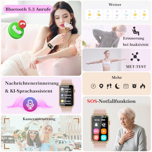 Marsyu 2026 Women's Smartwatch with ECG/Blood Pressure/HRV/Sleep Monitor/BMI, 1.57 Inch Health Watch with Phone Function, 24H Blood Pressure Monitor, Uric Acid, Heart Rate Monitor, SpO2, Menstrual