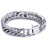 Trendsmax 15mm Silver Tone Rombo Double Curb Cuban Link Mens Chain 316L Stainless Steel Bracelet 8inch