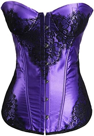 Colyanda Women's Satin Burlesque Lace up Corset Bustiers Costume Collection(Purple 2XL)