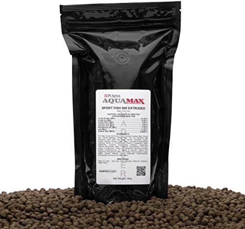 Purina Mills AquaMax Sport Fish 600, 41% Protein, 7.1mm Extruded Floating Pellets For Trout, Hybrid Striped Bass, And Many Other Carnivorous & Omnivorous Species, 18 Ounces.