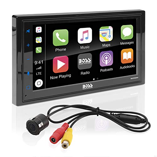BOSS Audio Systems BVCP9685RC Apple CarPlay Android Auto Car Multimedia Player with Rearview Camera - Double-Din, 6.75 Inch LCD Touchscreen Monitor, Bluetooth, MP3, USB Port, AV Input, AM/FM Radio