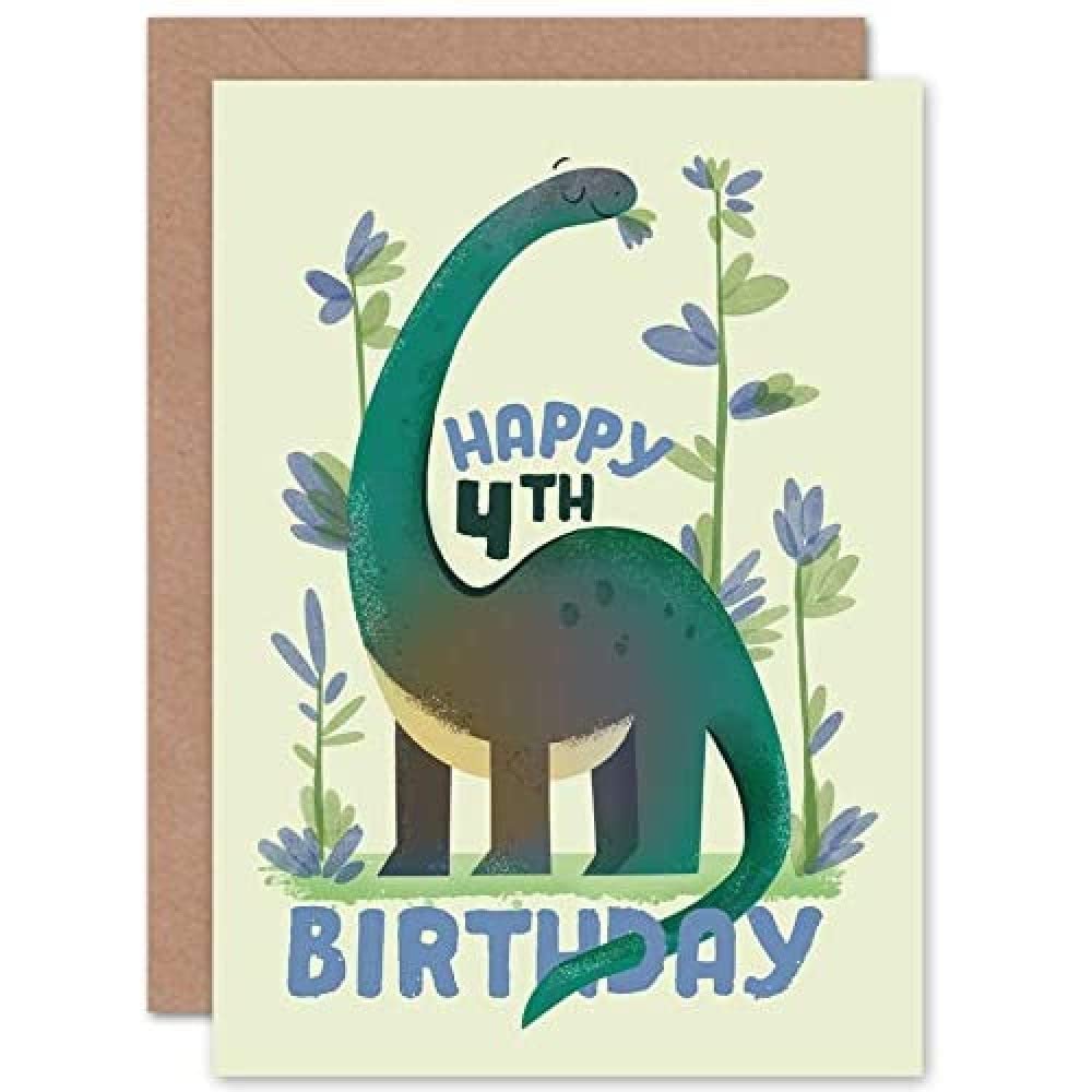 Wee Blue Coo Dinosaur Boys 4th Birthday Card Apatosaurus