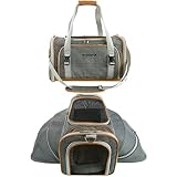 Mr. Peanut's Double Expandable Airline Approved Soft Sided Pet Carrier, Luxury Travel Tote with Premium Self Locking Zippers, Plush Faux Fleece Bedding with a Sturdy Plywood Base, 18LX10.4WX11 H