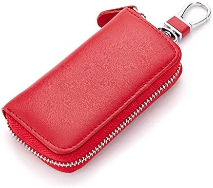 Daixers Leather Zip Pocket Key Organizer Case Car Key Holder with 6 Hooks (Red)