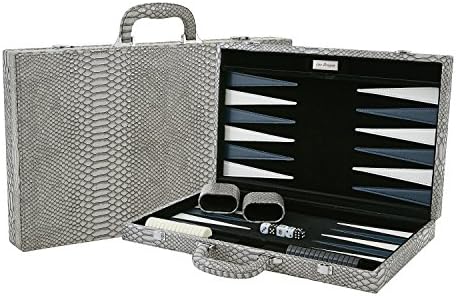 18” Luxury Backgammon Set in Dark Grey Croc Leatherette with Velvet Inlay, by Vive Designs – Includes Custom Board, Cups, Checkers, Dice, Doubling Cube, Instructions