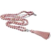 BALIBALI 108 Mala Beads Necklace Semi-Precious Gem Stones Meditation Necklace 108 Hand Knotted Japa Mala Beaded Tassel Necklace with Tree of Life Pendant