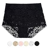 Janice High-Rise Tummy Control Lace Panties Sexy Lingerie Underwear for Women - Black Floral - L