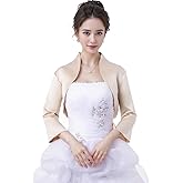 Gvnykany Fitted Wrap Bolero Style Bridal Wedding Satin with 3/4 Sleeve