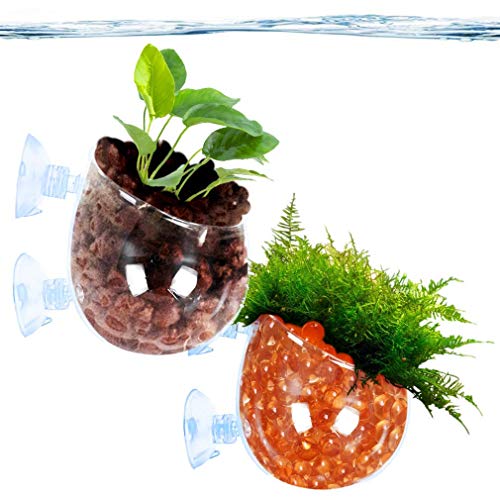 SunGrow Crystal Aquarium Planter with Suction Cups, 2″ x 2.3″, Creates Floating Illusion for Your Aquarium, 2pcs