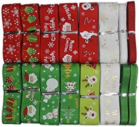 H YOUNG 32yards/lot 25mm Grosgrain Christmas Pattern Winter Holiday Ribbon and snowflake, Christmas trees, Santa Clause and Christmas wish for Holiday Hair Bows,Gift Wrapping.