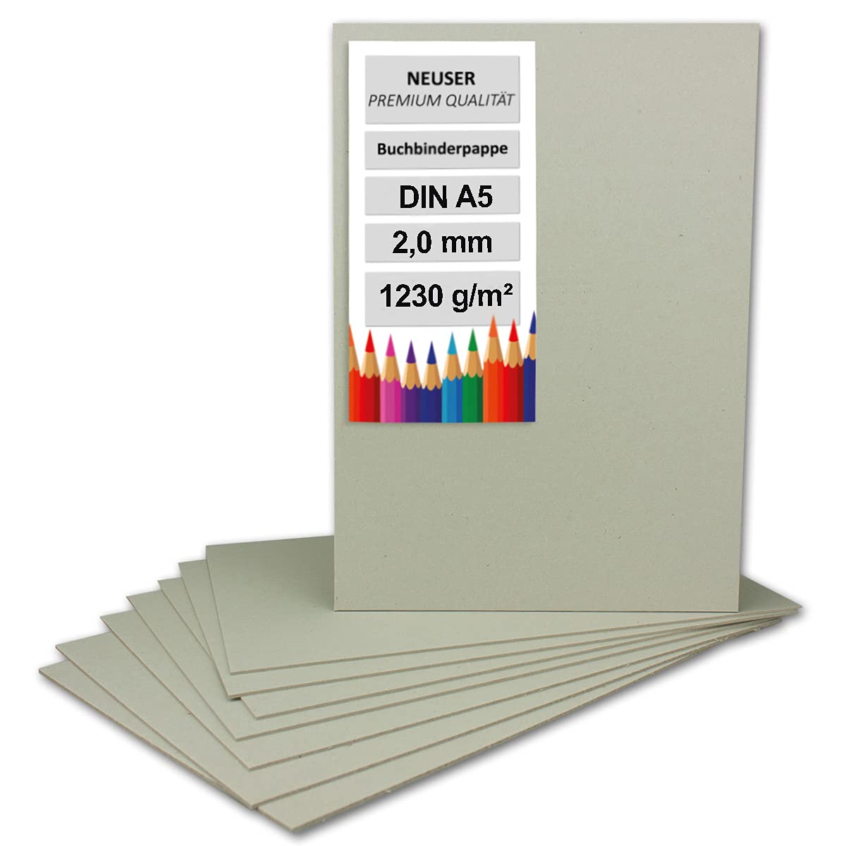 30x bookbinding cardboard DIN A5 (14.8 x 21 cm) - thickness 2.0 mm (0.2 cm) - grammage: 1230 g m² - grey cardboard for handicrafts, model making, bookbinding