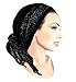 ShariRose Black Headscarf Pre tied Tichel Bandana Headcover for Women Soft Cotton Head wear (Black silver knit wrap)
