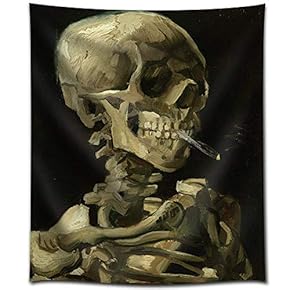 "Head of a Skeleton with a Burning Cigarette by Vincent Van Gogh - Fabric Tapestry, Home Decor - 51x60 inches