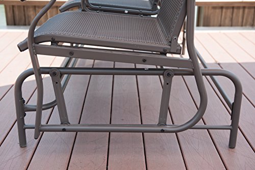 PatioPost Outdoor 2 Person Patio Mesh Fabric Loveseat Glider Chair w/Center Table,Mocha