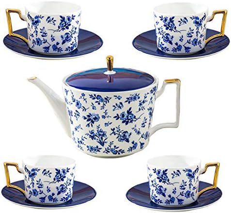 Ceramic teapot Black Tea Cup Blue and White Blue Danube 9 Head Set (1 Pot 4 Cups 4 Discs)