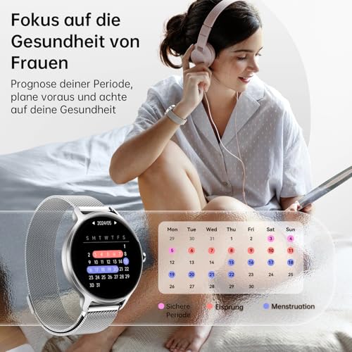 Smartwatch Women Men Round 1.27 Inch AMOLED Smart Watch with Phone Function, Fitness Watch Women with Heart Rate Monitor Sleep Monitor Pedometer 120+ Sports Modes IP68 Waterproof Sports Watch for