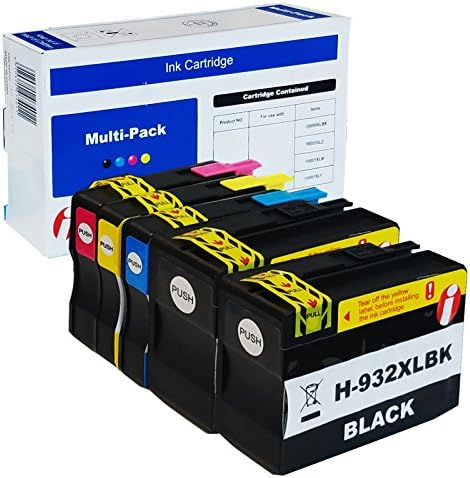 INK4WORK 5 Pack Compatible Replacement for HP 932XL 933XL Ink Cartridge for use with OfficeJet 6100 6600 6700 7110 7610 7612 Printer