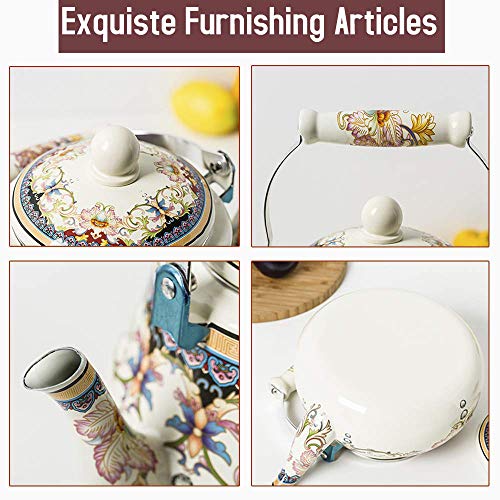 Floral Ceramic Enamel Teapot Tea Kettle for Stovetop,Large Porcelain