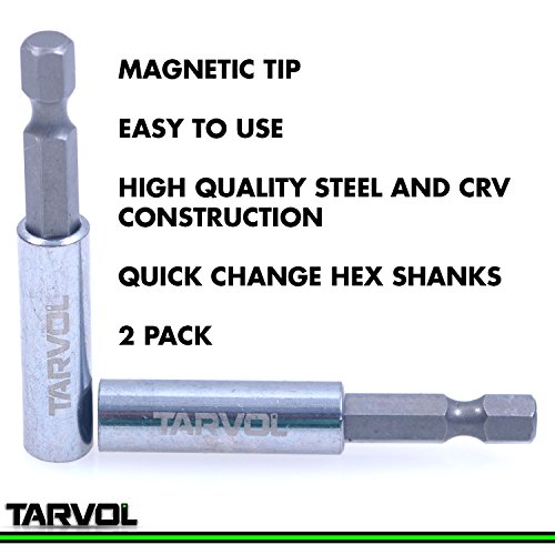 Magnetic Drill Bit Holder Extender (HEAVY DUTY - VALUE 2 PACK) - 1/4" Bit Shaft (Fits Almost Every Drill) Powerful Magnet Insert - Holds Screwdriver & Drill Bits & Fasteners Securely In Place - Thumbnail 2
