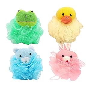4 Pieces Bath Sponge for Children,Bath Shower Sponge Loofahs,Children's Cute Animal Mesh Bath Shower Sponge,Suitable for…