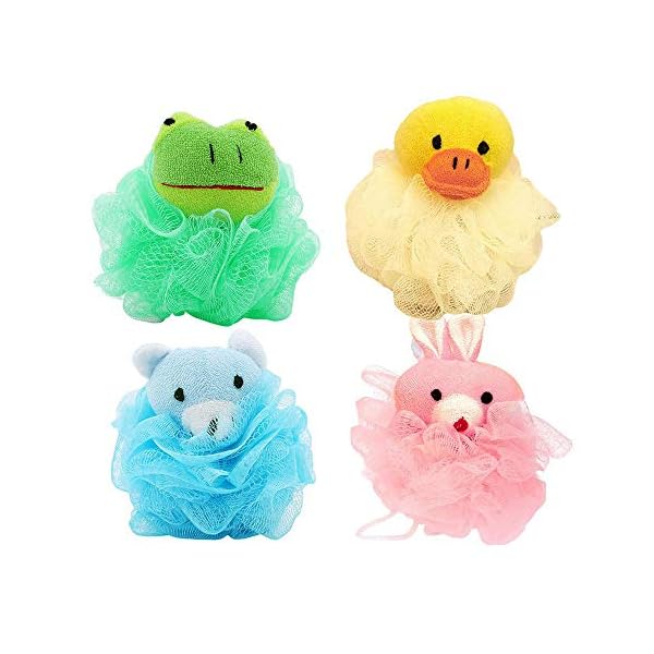 4 Pieces Bath Sponge for Children,Bath Shower Sponge Loofahs,Children's Cute Animal Mesh Bath Shower Sponge,Suitable for…