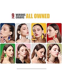 hefanny 6-10 Pairs Colorful Layered Statement Tassel Earrings Set Black White Red Yellow Long Boho Drop Dangle Earrings for Women Girls Hypoallergenic Earrings for Sensitive Ears