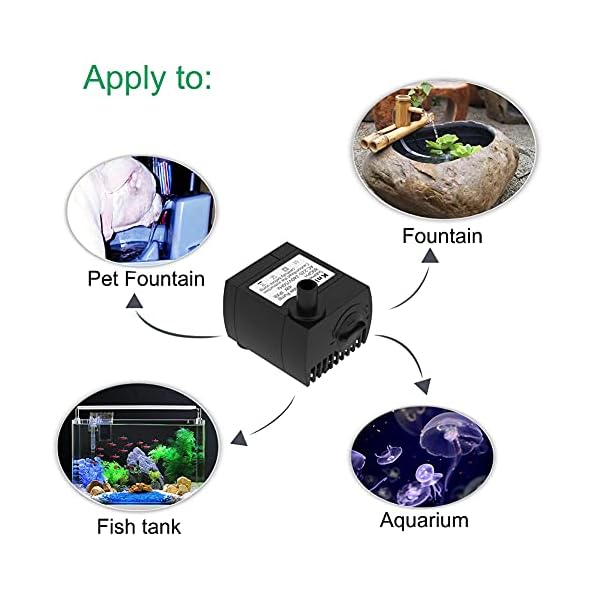 Knifel-Submersible-Pump-300LH-4W-with-Ultra-Quiet-Design-06m-High-Lift-for-Fountains-Hydroponics-Fish-Tanks-Aquariums-More Knifel Submersible Pump 300L/H 4W with Ultra Quiet Design 0.6m High Lift for Fountains, Hydroponics, Fish Tanks…