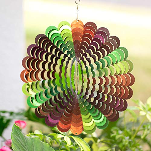Homarden Metal Garden Wind Spinner: 12 x 12 Inch 3D Stainless Steel Outdoor Kinetic Yard Spinner - Large Decorative Wind Spinners with S Shaped Hanging Hook - Rainbow Yard and Lawn Art Decorations