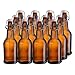California Home Goods 16 Ounce Grolsch Bottles with EZ Caps for Beer, Fermenting Kombucha, Home Brewing, Kefir, Resealable and Reusable, Flip Top Caps, Amber (Set of 12)