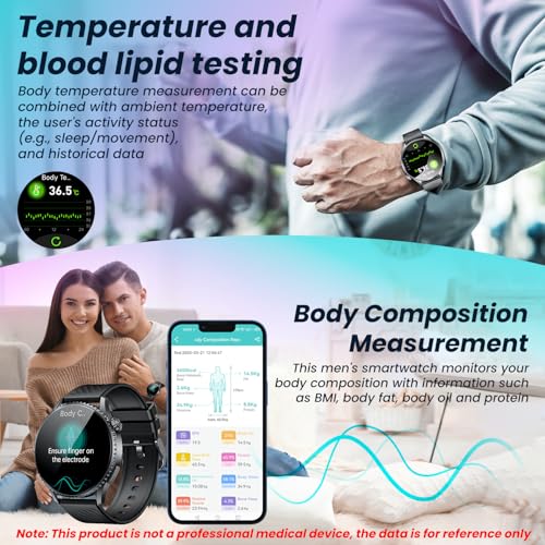 Smartwatch Men's Smart Watch with ECG: 1.56" AMOLED Smart Watch with Bluetooth Calls IP67 Waterproof 440mAh Flashlight Heart Rate Blood Pressure SpO2 Sleep Function for Android iOS