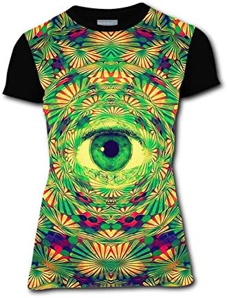 T-Shirts for Women Crew Neck Short Sleeve Tie Die Psychedelic Sheikah Eye Loose Tops - L