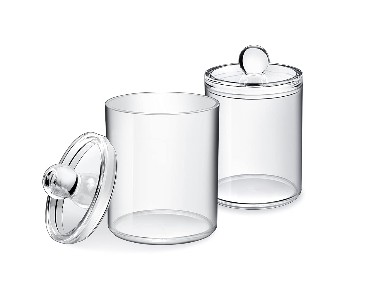 SCSpecial Acrylic Cotton Ball and Swab Holder with Lid 2 Pieces Apothecary Jars Bathroom Canisters for Cotton Rounds Cosmetic Pads