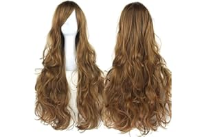 IMISSU 80cm Long Curly Natural Hair Cosplay Wig with Bangs Colorful Halloween Costume Party Wigs for Women (Brown)