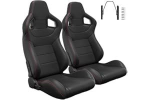SECSOFIER 2 Pieces Universal Racing Seats with Dual Lock Sliders, 1 Pair PVC Leather Bucket Seats with Two Headrest Pillows for Cars (Black)