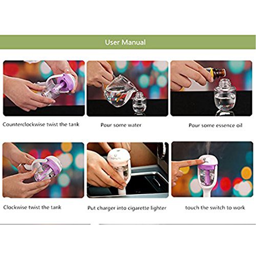 Car Aroma Diffuser Humidifier - Rerii Portable Mini Aromatherapy Humidifier Air Diffuser Purifier Freshener for Cars (Blue)