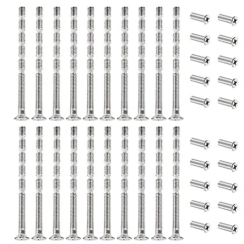 ZHIQIN 20 Piece M4 Door Handle Screw Connecting Bolts & Sleeves for Door Handle Roses Knobs Door Lock and Escutcheons,Nickel Color