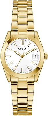 Alice GW0934L2 - Relógio de pulso feminino com data, bracelete em aço inoxidável, cristal mineral, mostrador branco, 3 barras, diâmetro da caixa: 32 mm