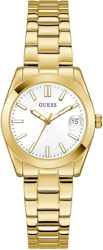 Alice GW0934L2 - Reloj de Pulsera para Mujer con Fecha, Correa de Acero Inoxidable, Cristal Mineral, Esfera Blanca, 3 Bares, diámetro de la Caja: 32 mm