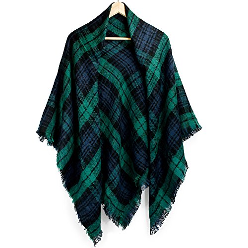 Oct17 Plaid Scarfs for Women Pashmina Tartan Wrap Large Warm Blanket Soft Shawl Checked Winter Fall Scarfs Scarves for Woman - Green