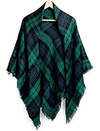 Oct17 Plaid Scarfs for Women Pashmina Tartan Wrap Large Warm Blanket Soft Shawl Checked Winter Fall Scarfs Scarves for Woman - Green