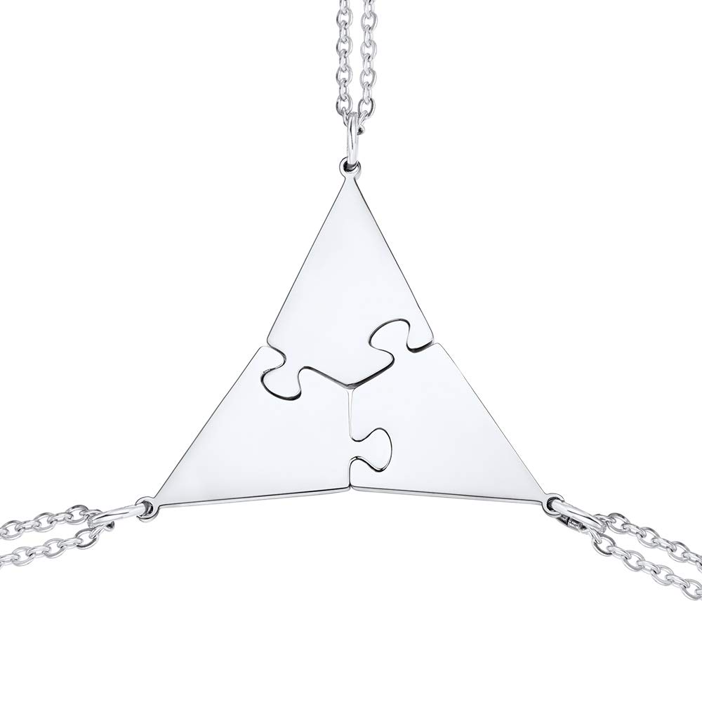U7 Polygon Jigsaw Pendant Necklace, 3 Pieces Puzzle Rhombus Pendants, Make Up A Triangle, 3 Pieces Suit Chain, BFF Necklace, Stainless Steel Gift Jewelry Necklace