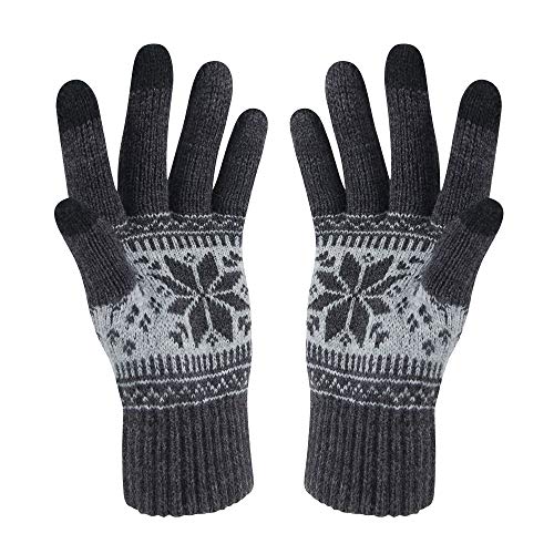 HÖTERWinter Touch Screen Gloves Snow Flower Printing Keep Warm for Women and Men