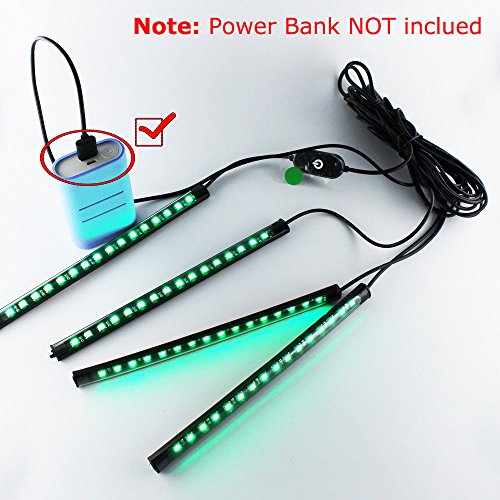 GTinthebox Rainbow Car LED Strip Light Ambient Styling Lighting Kit 48-SMD LED USB Plug Socket DC 5V Car Interior Decoration Light Under Dash for DIY Christmas Car Bar Indoor Party 4pack(Green)