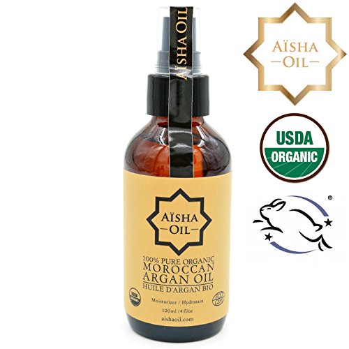 Pure Argan Oil - 100 Percent Pure Organic Moroccan Argan Oil USDA, For Hair, Face, Body Skin, Nails - Aisha Oil - Organic Anti Aging Moisturizer Oil (120ml - 4 fl/oz, Argan Oil)