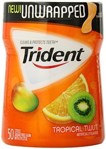 Trident Unwrapped Sugar Free Gum (Tropical Twist, 50-Piece, 4-Pack) by Trident Unwrapped