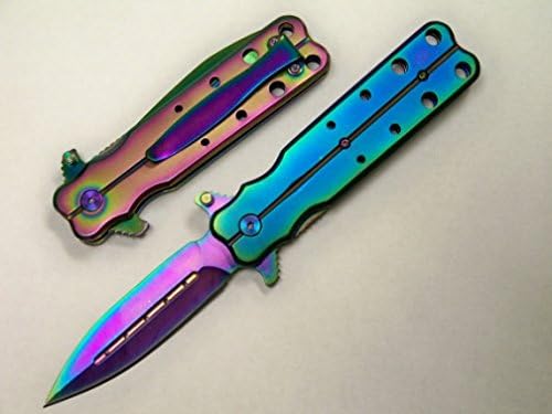 YC-521RB 4.5" Butterfly Style Handle Quick hr1hWh8j Assist. Rainbow Finish Folder. plate sign metal ajieillw bnvmmfhryuiio90 hbnvbdherr56yuiiop ooru223bnvbcxza vnertyaz Butterfly Style raefIcO Handle Quick Assist Knife. Rainbow Finish Stainless Steel blade and Aluminum Hanlde with Clip. j3IVMe 4.5" closed.