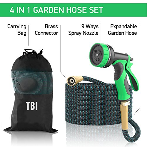 [NEW 2018] Expandable Garden Hose 50Ft Extra Strong – Brass Connectors w/Protectors 100% No-Rust & Leak, 9-Way Spray Nozzle - Best Water Hose for Pocket Use - 100% Flexible Expanding up to 50 ft - Thumbnail 5
