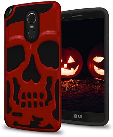 LG Stylo 3 Case, Stylo 3 Plus Case, Skull Hybrid, Heavy Duty Polycarbonate and Silicone TPU Hard Cover with Film Screen Protector and Stylus - Red