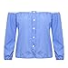 XWDA Women Off Shoulder Blouse Sexy Cotton Shirt Casual Blue White Stripe Tops